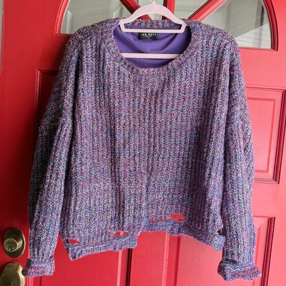 Few Moda Shimmer Purple Distressed Sweater Small - Picture 1 of 3